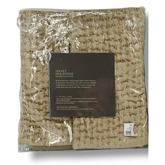 Restoration Hardware Velvet Pick Stitch Grande King Lumbar Sham Wheat